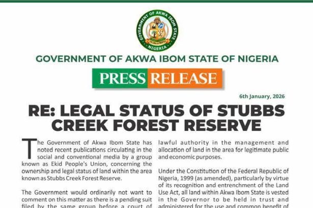 Akwa Ibom Government Restates Authority Over Stubbs Creek Forest Reserve